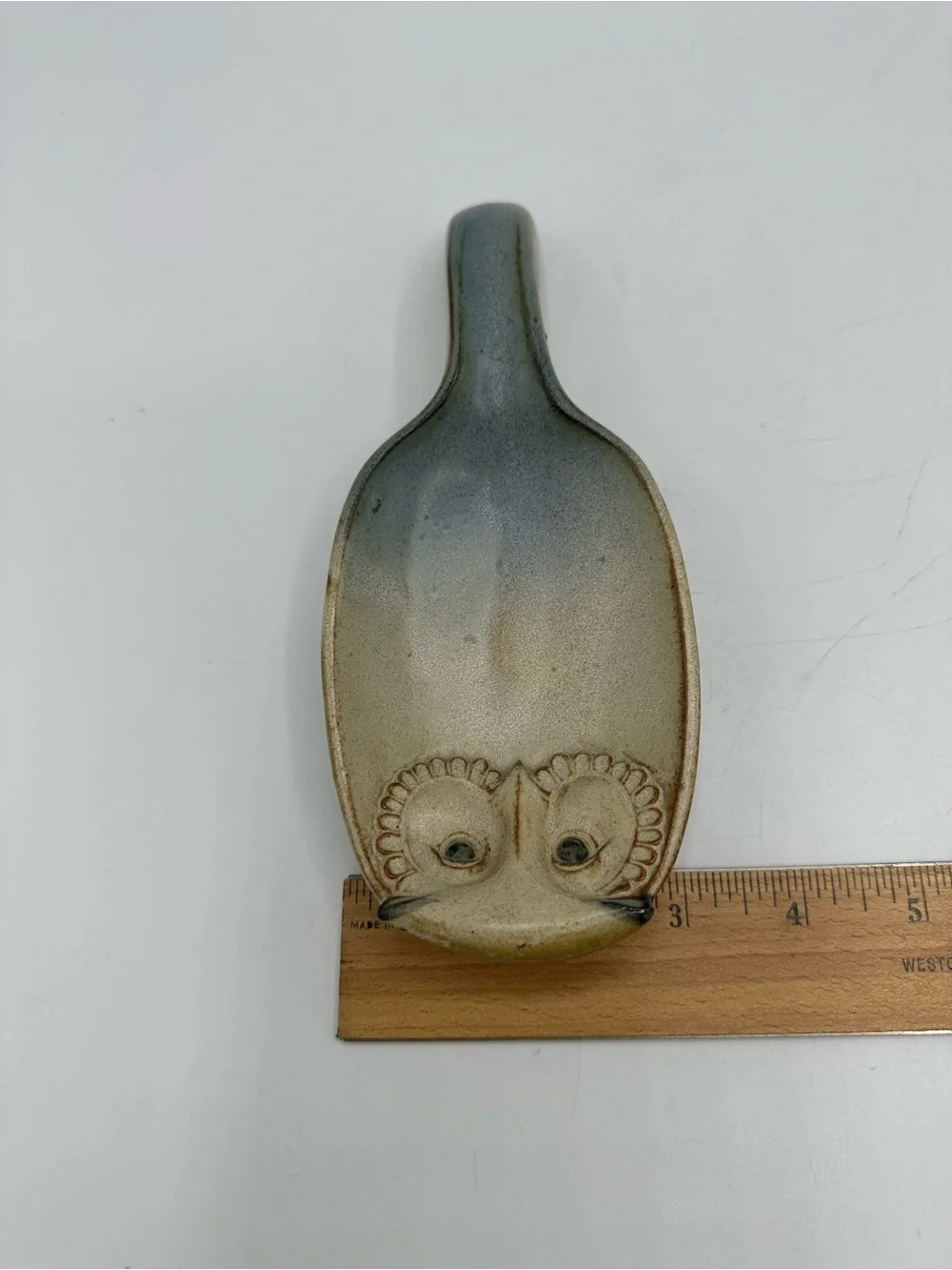 Vintage OCTCI Owl Art Pottery Stoneware Spoon Rest 8x3